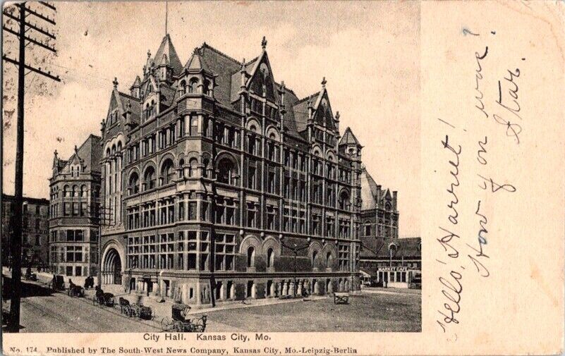 Vintage Postcard City Hall Kansas City MO Missouri c.1901-1907             F-533