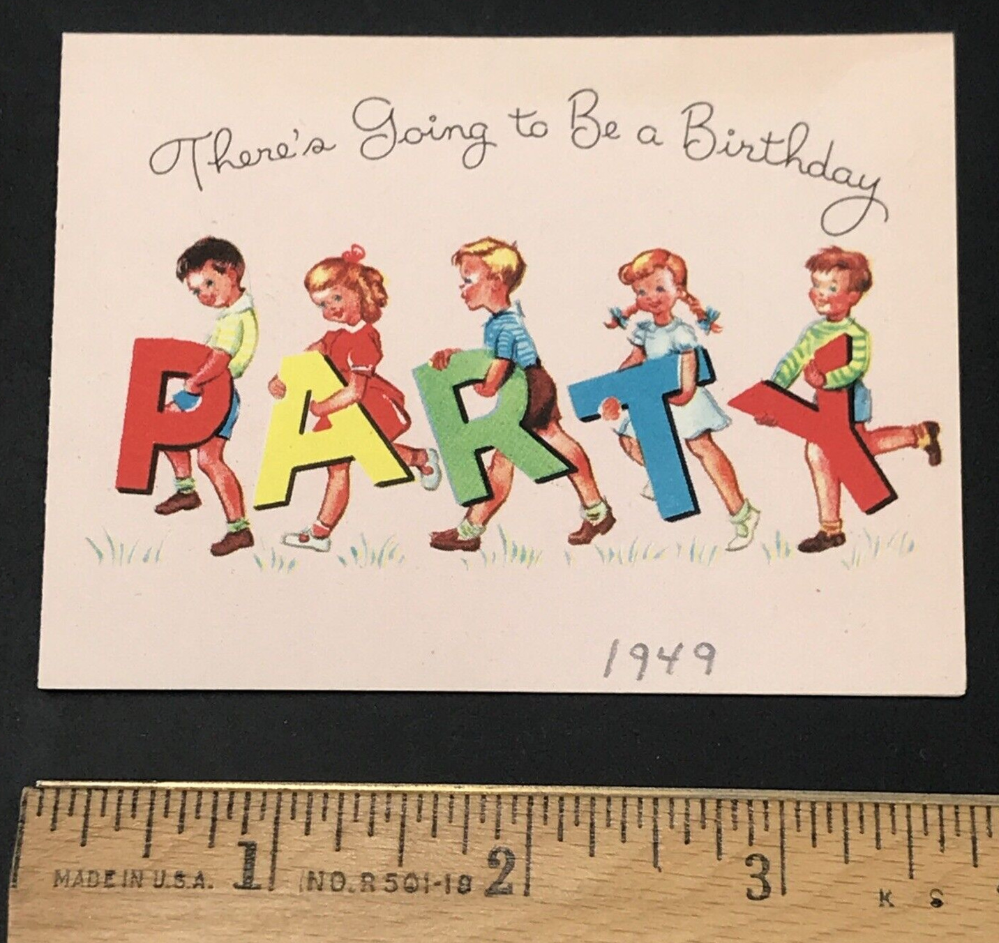 1949 Children Dancing Birthday Party Invitation Greeting Card Gartner & Bender