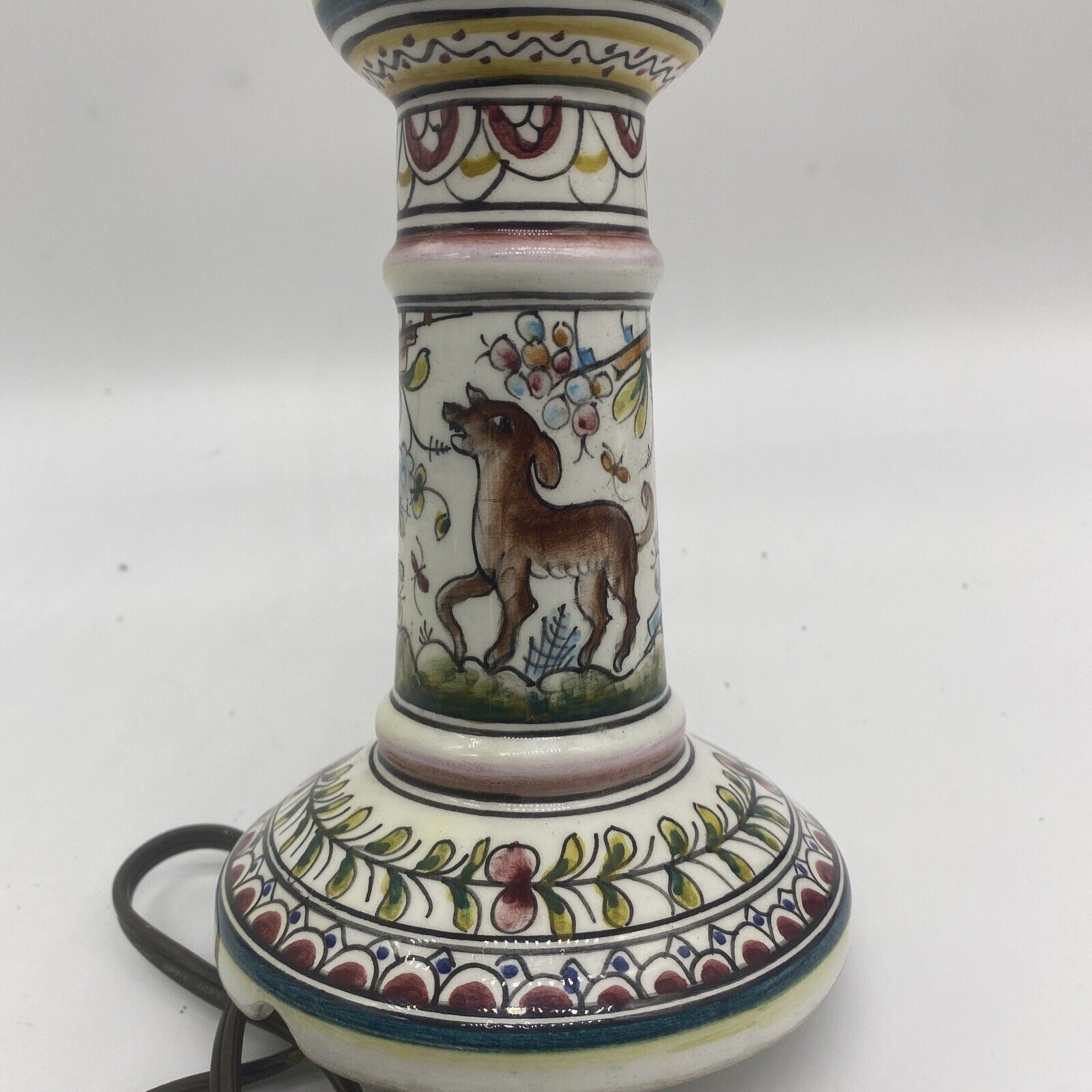 Vintage Hand Painted Lamp Portugal Nature Cottage Gorgeous