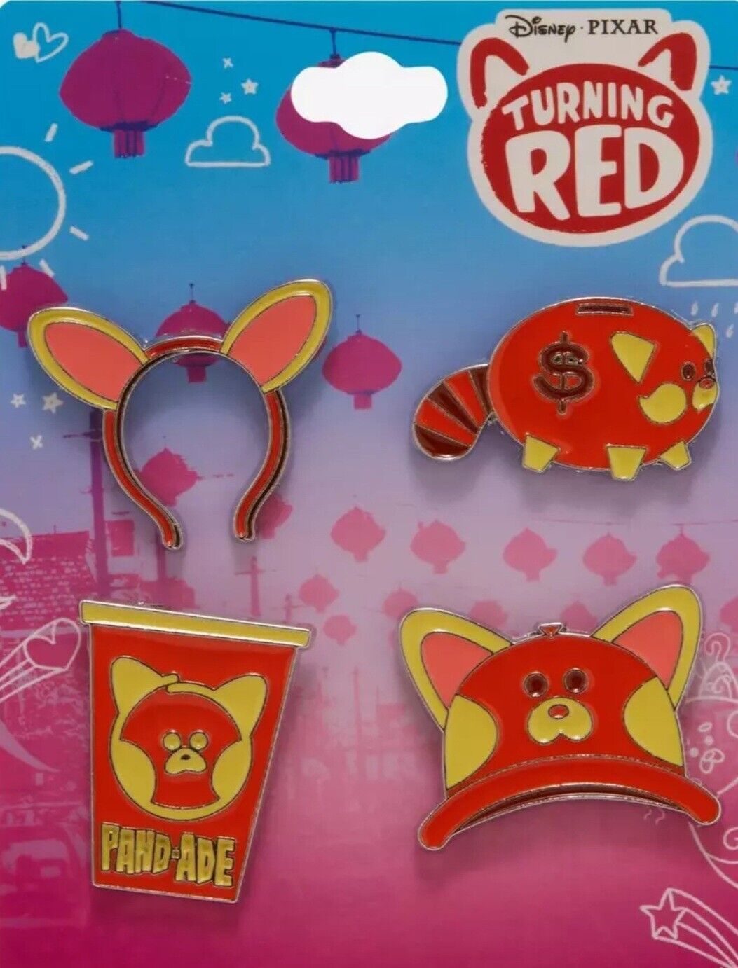 Disney Pixar Turning Red Collectors Enamel Pin Set New On Card 4pc Neon Tuesday