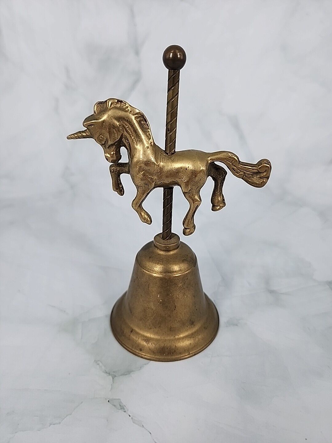 Vintage Solid Brass Carousel Horse On Bell 6\