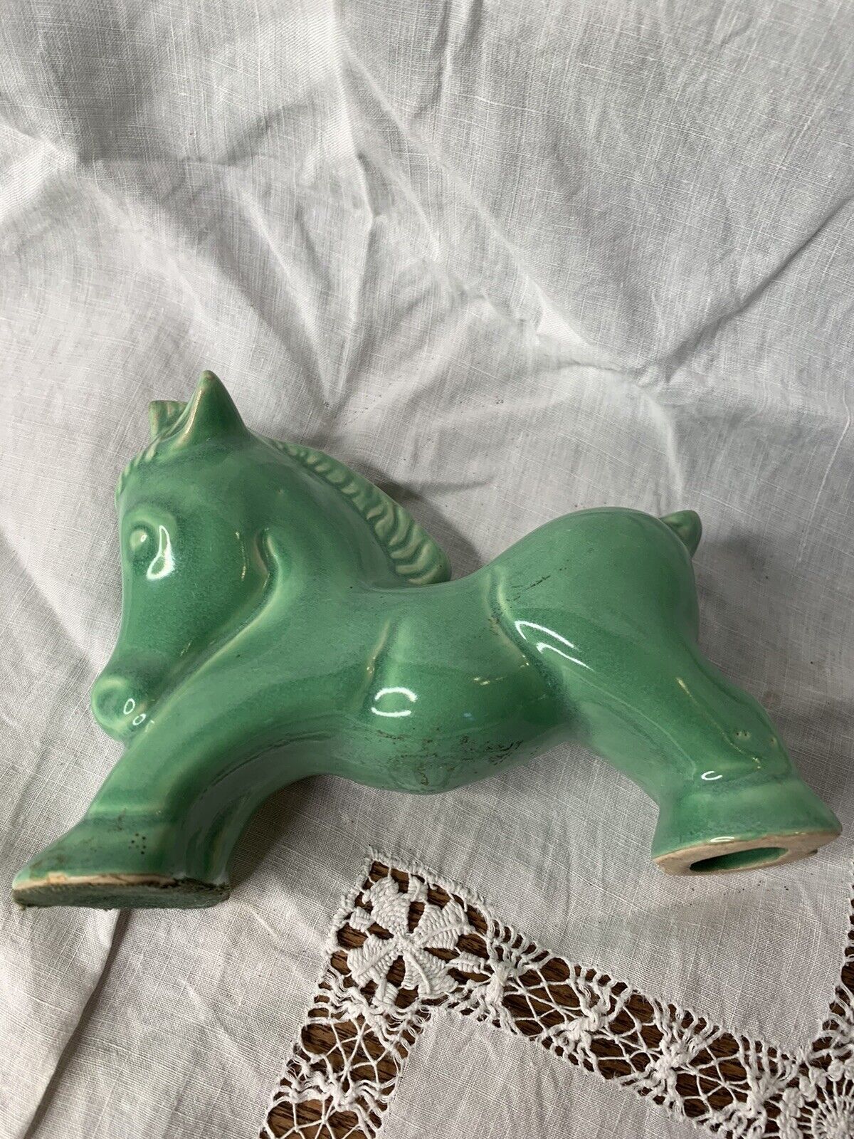 Vtg American Art Pottery Green Percheron Draft Horse Animal Figure 9”