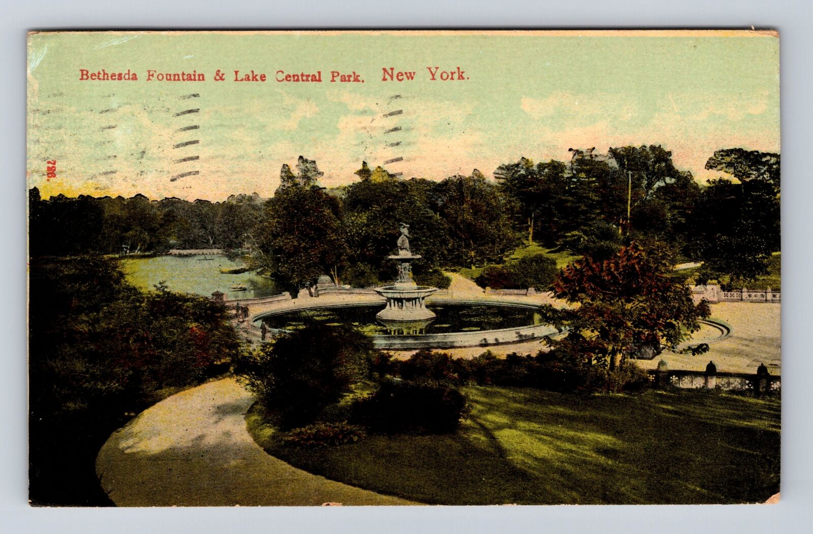 New York City NY-New York Bethesda Fountain Central Park, Vintage c1909 Postcard
