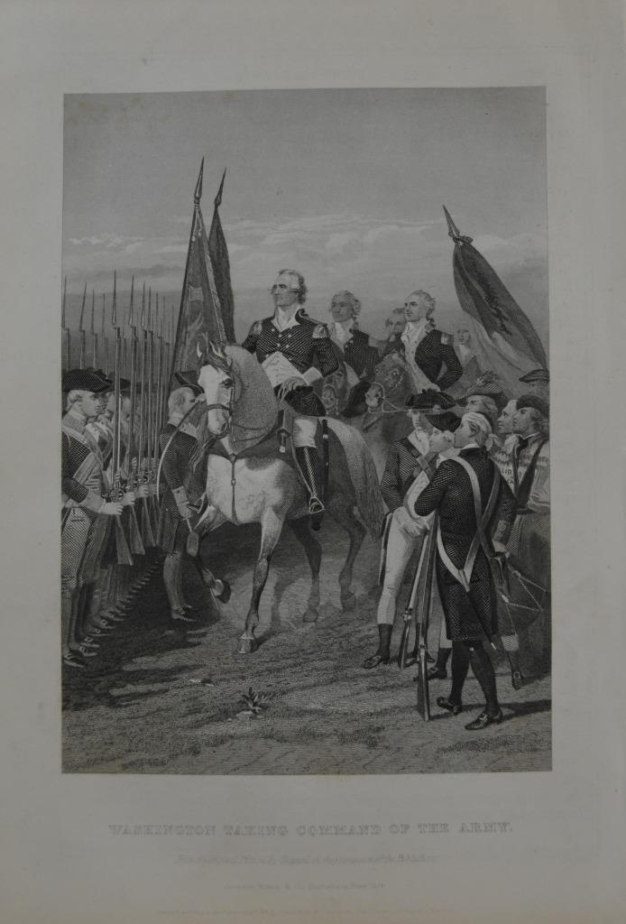 Antique Revolutionary War Washington Takes Command Original 1870's Engraving Art