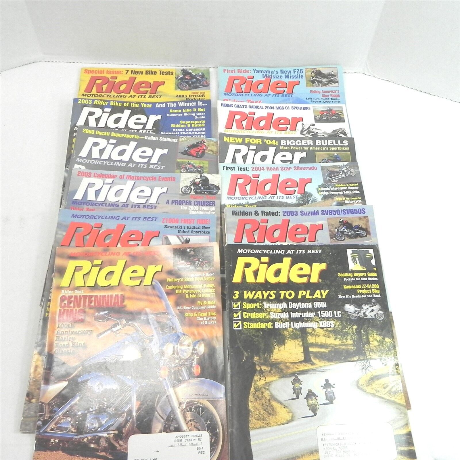 VINTAGE 2003 RIDER MOTORCYCLE MAGAZINE LOT OF 12 ISSUES FULL YEAR HARLEYS SPORT