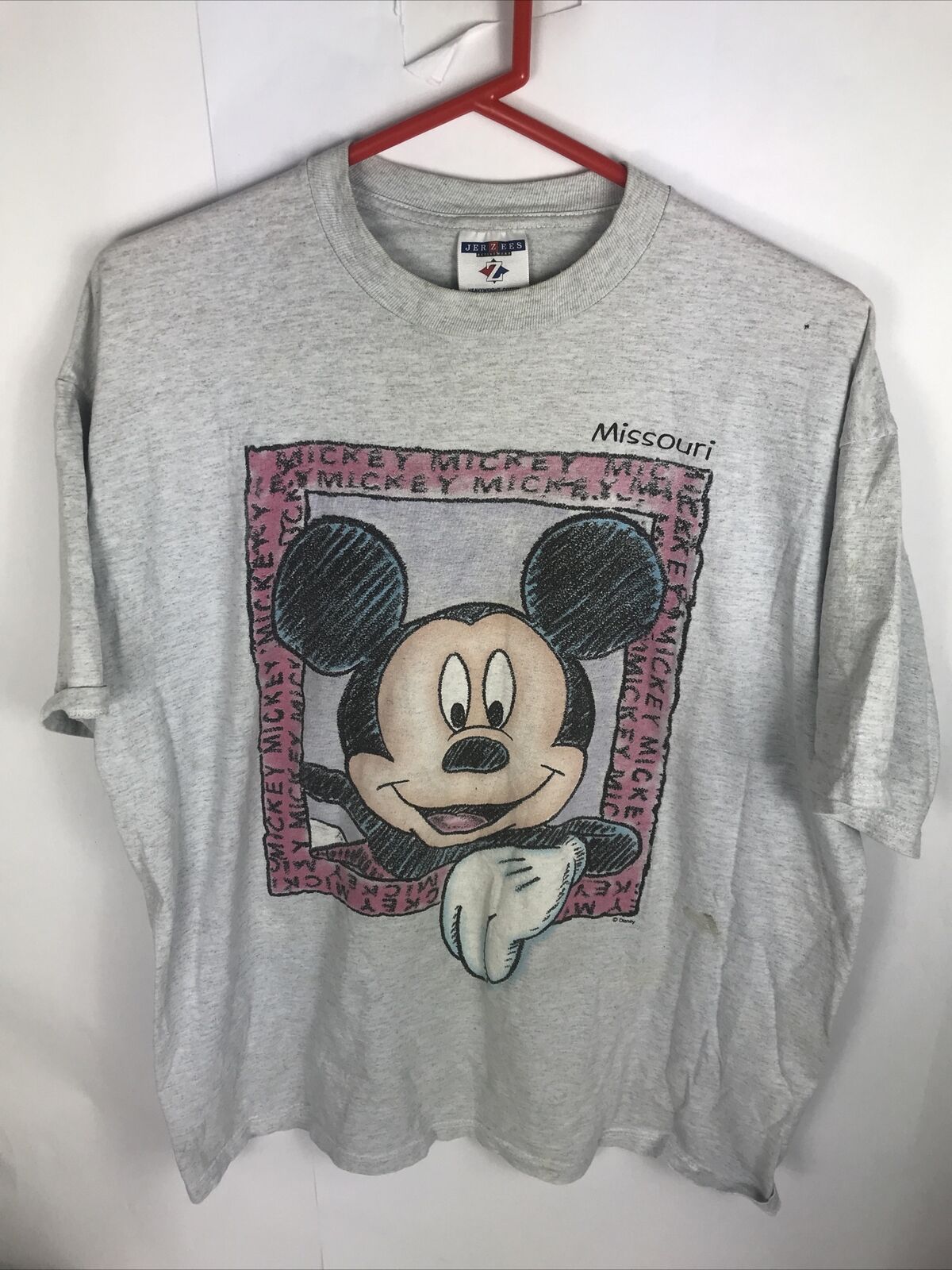 VTG Mickey Mouse Missouri Mens Sz XL Cartoon Sketch T-Shirt Made in USA Jerrzees