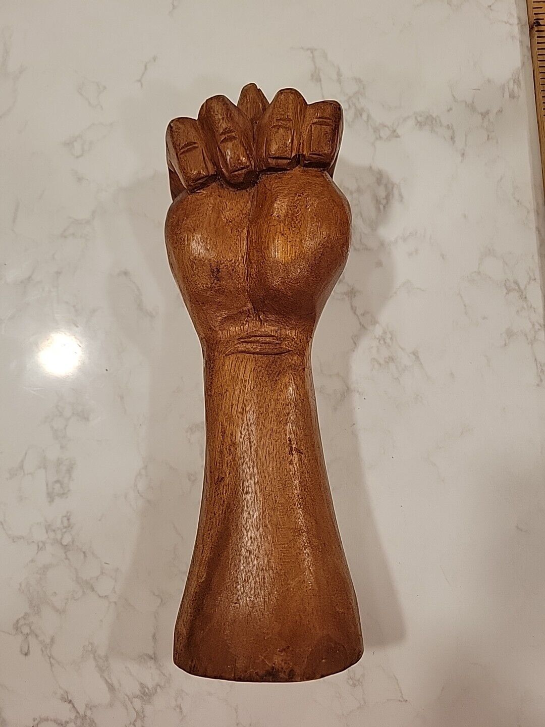 Vintage Mid Century Figa Fist Hand Carved Wooden Statue Luck Fertility 9.5”