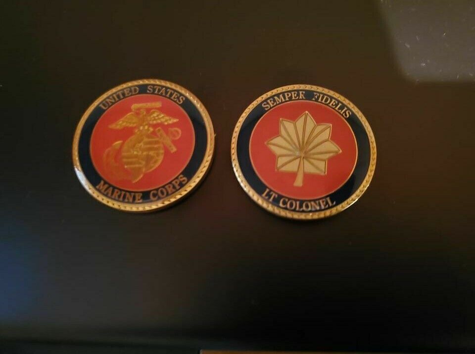 MARINE CORPS LIEUTENANT  COLONEL O5 RED CHALLENGE COIN