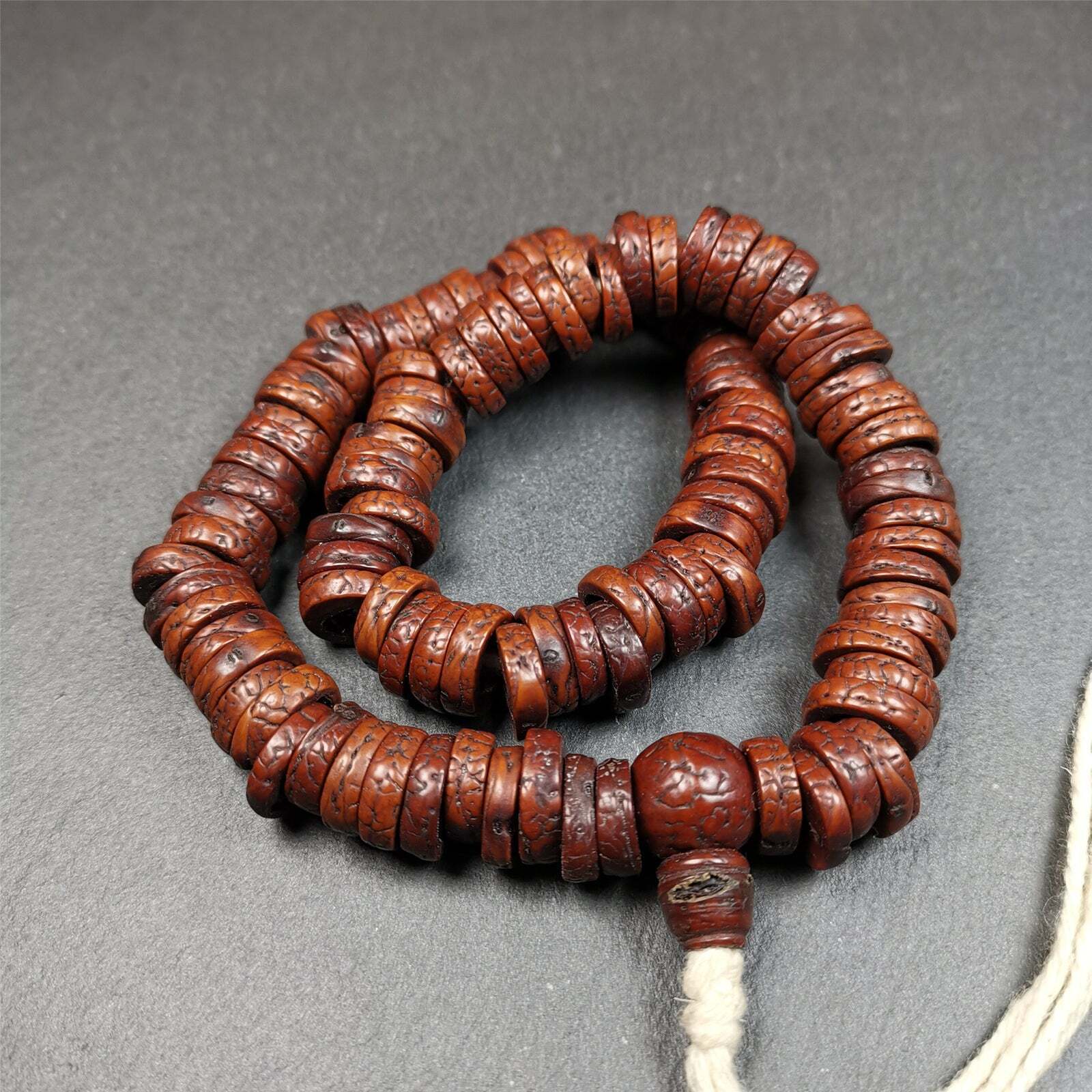 Gandhanra Antique 108 Bodhi Bead Mala,Old Prayer Beads Necklace,Miter Cut 14mm