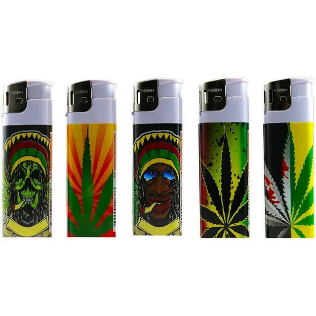 Rasta Neon Electronic Disposable Lighters, Assorted Colors- Count 5