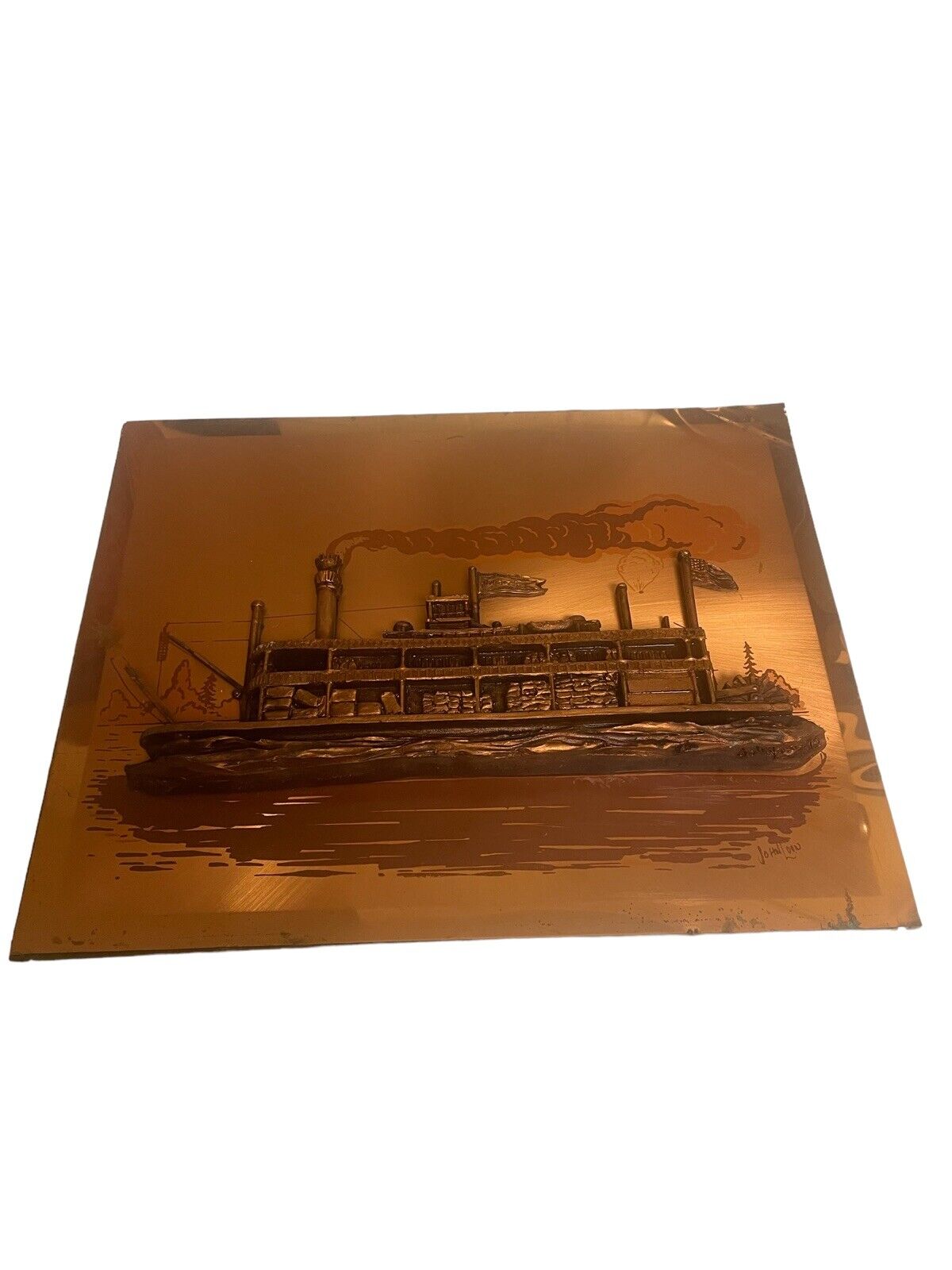 Steamboat Art Copper 3D   John Louw Distressed  Vintage Collectible