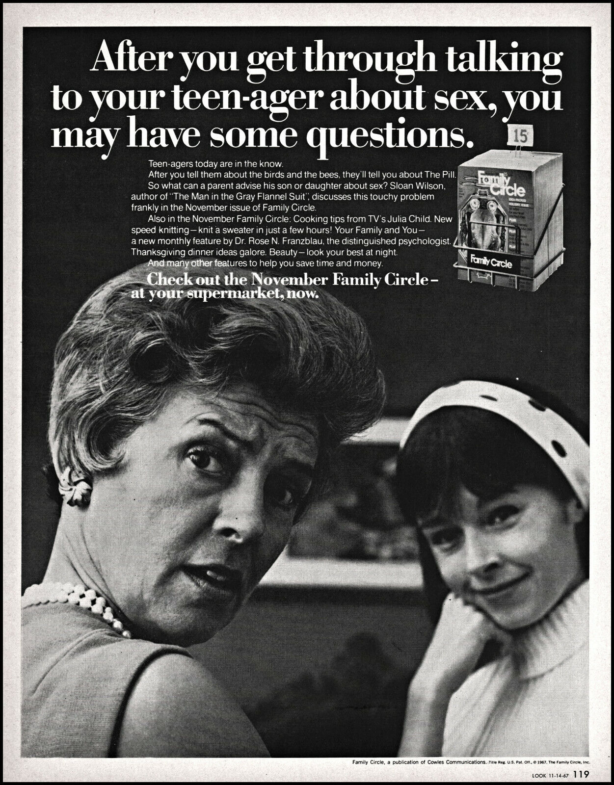 1967 Mom teenage girl sex talk Family Circle promo retro photo print ad L45