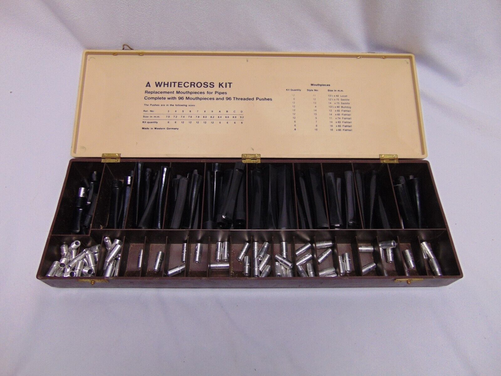 Vintage WhiteCross replacement kit 87 Mouthpieces & 75 Threads for pipes Germany