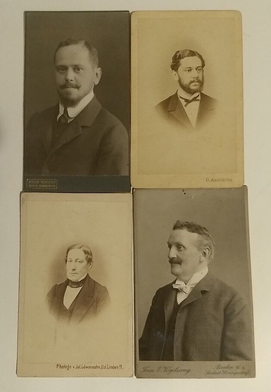 Germany 4 Vintage CDV Photo Cards Distinguished Men Mustaches Beards Berlin 