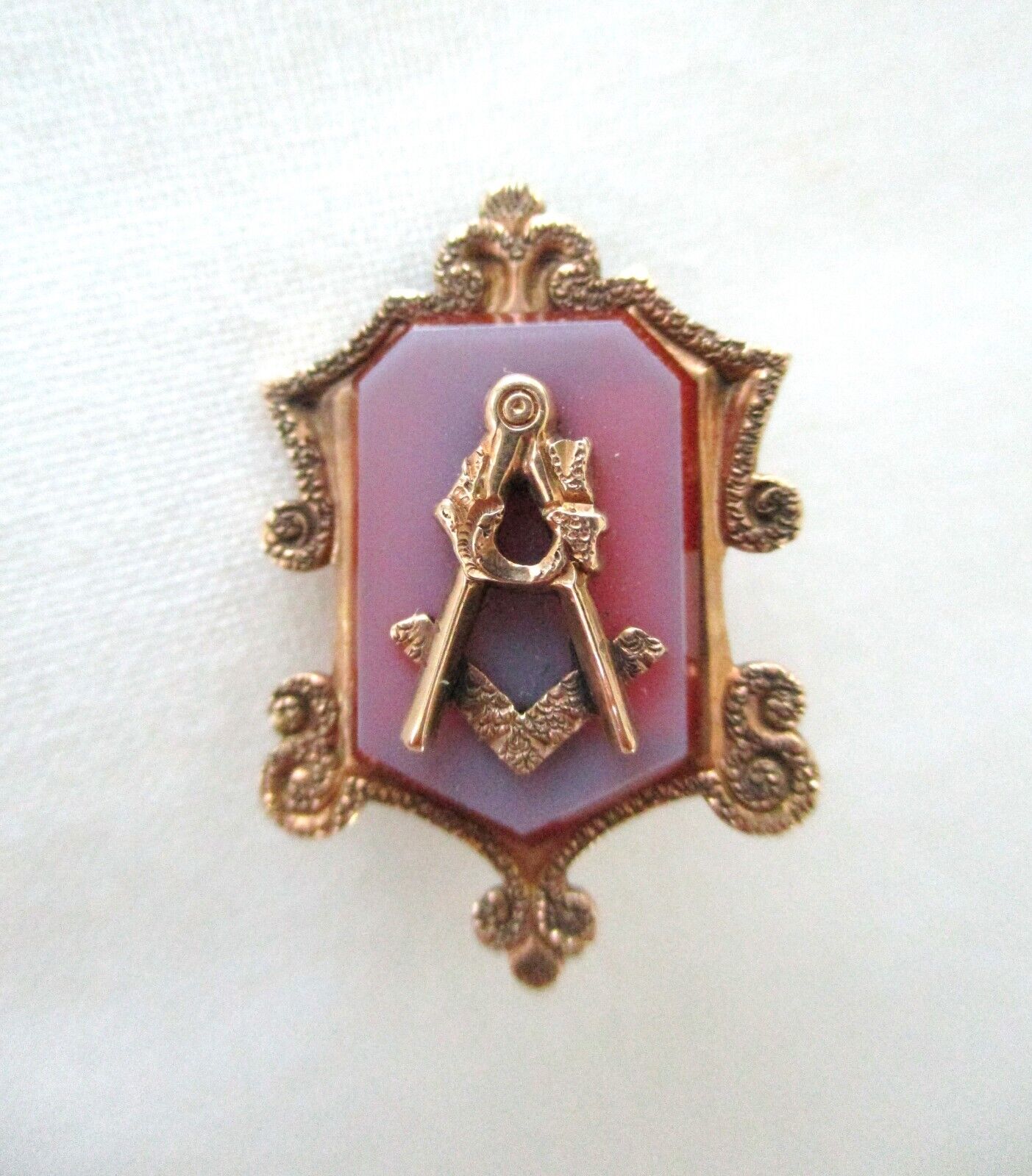 Antique, MASONIC, Gold Filled, BANDED Agate, LAPEL PIN
