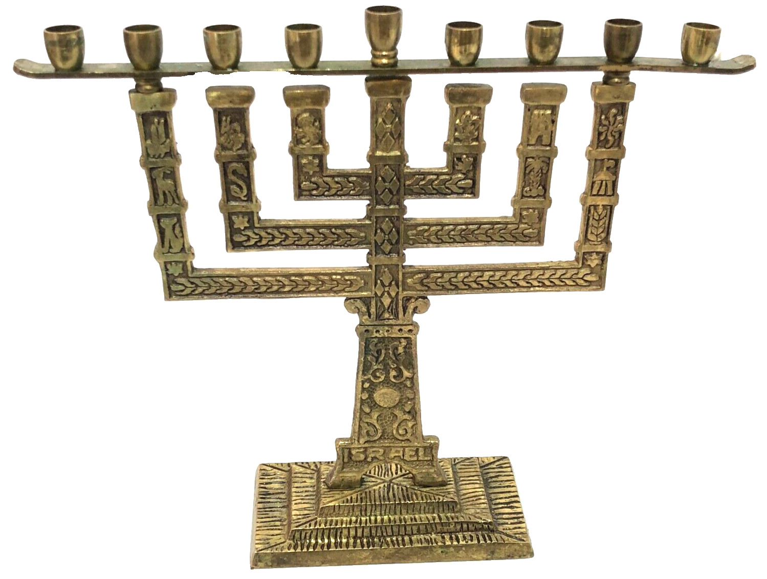Vintage Judaica Jewish 12 Tribes Of Israel Hanukkah Menorah Judaism Hebrew