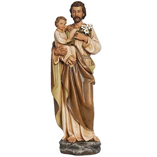 BC Catholic St. Joseph and Child Jesus Statue, Catholic Saint Figure, Religio...