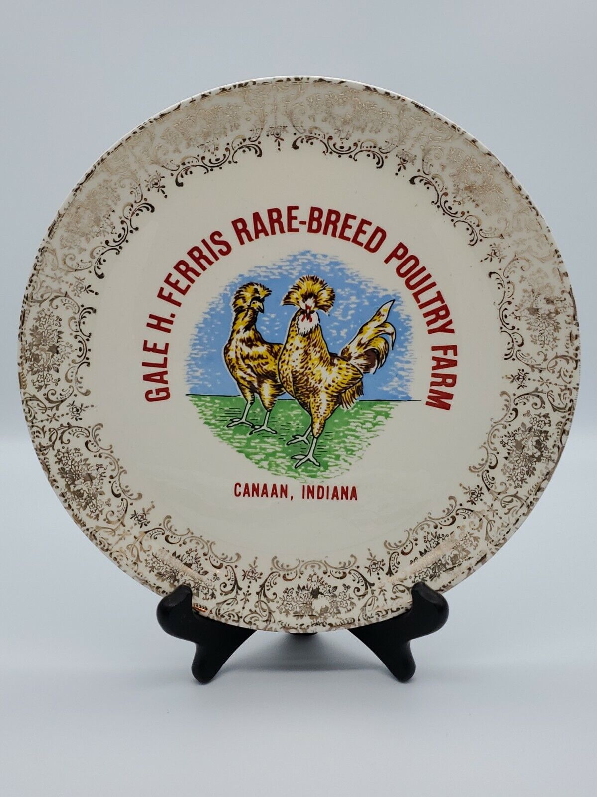 Vintage Gale H. Ferris Rare Breed Poultry Farm Canaan, Indiana Ornate Plate