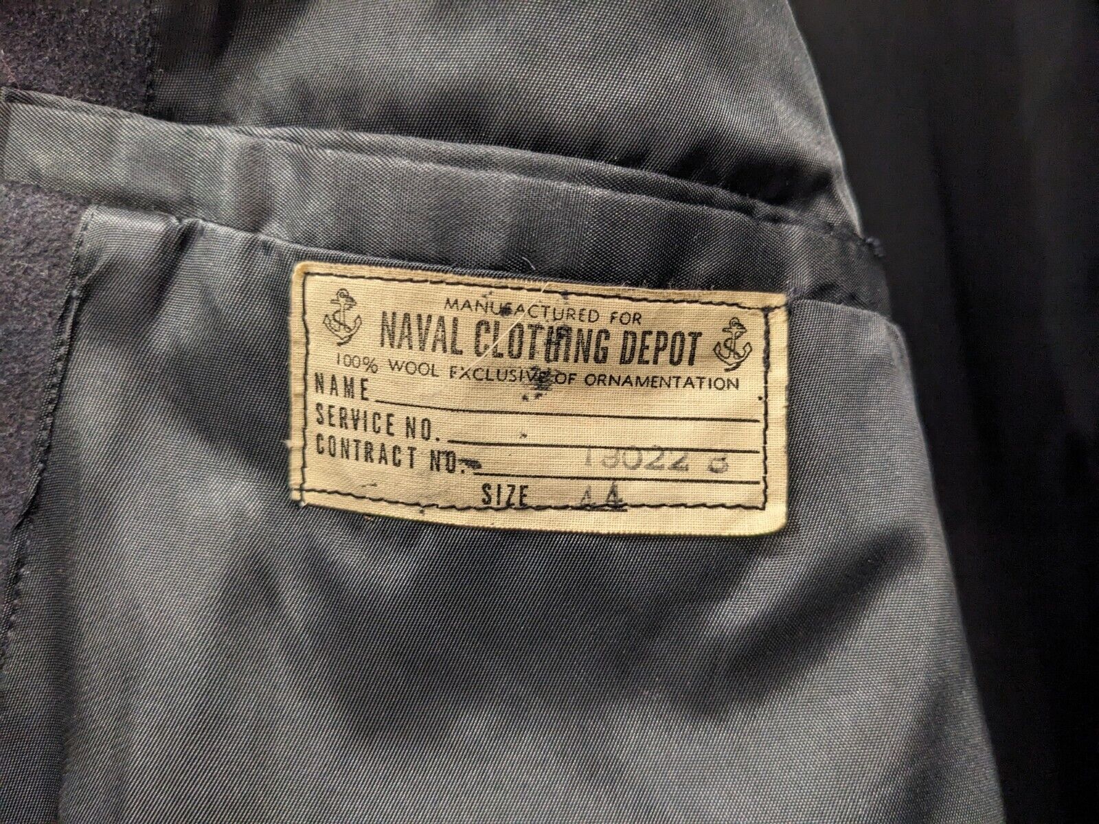 Vintage WW2 US Navy Naval Clothing Depot 6 Button Wool Pea Coat Sz 44