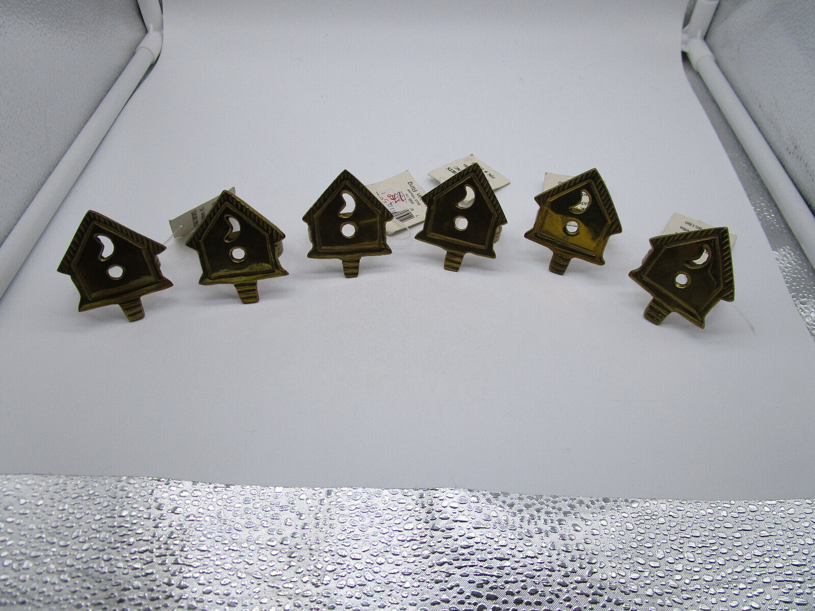6  BIRD HOUSE NAPKIN RINGS   SOLID BRASS    VINTAGE   UNIQUE