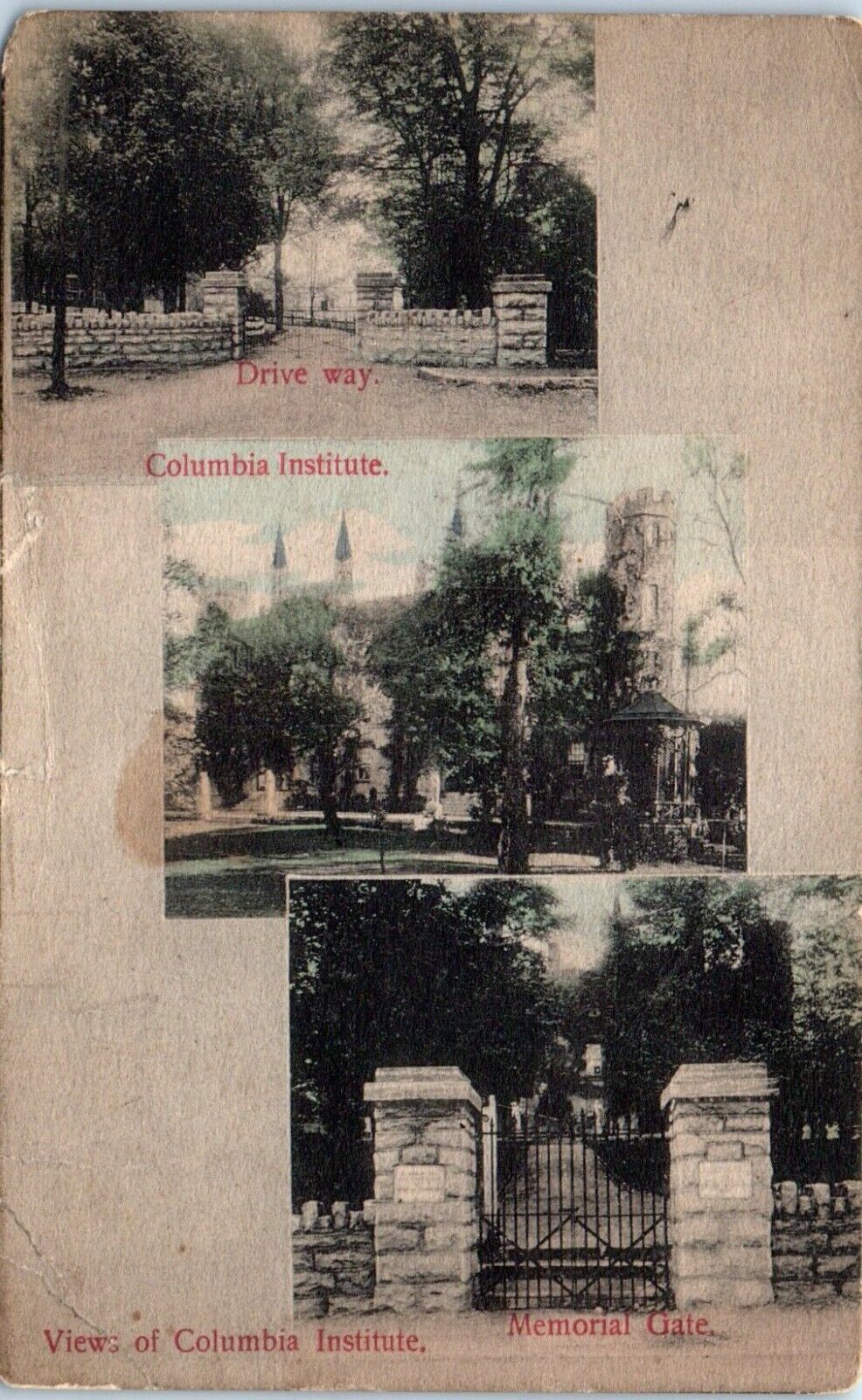 1908 View of Columbia Institute Memorial Gate Columbia Missouri Postcard