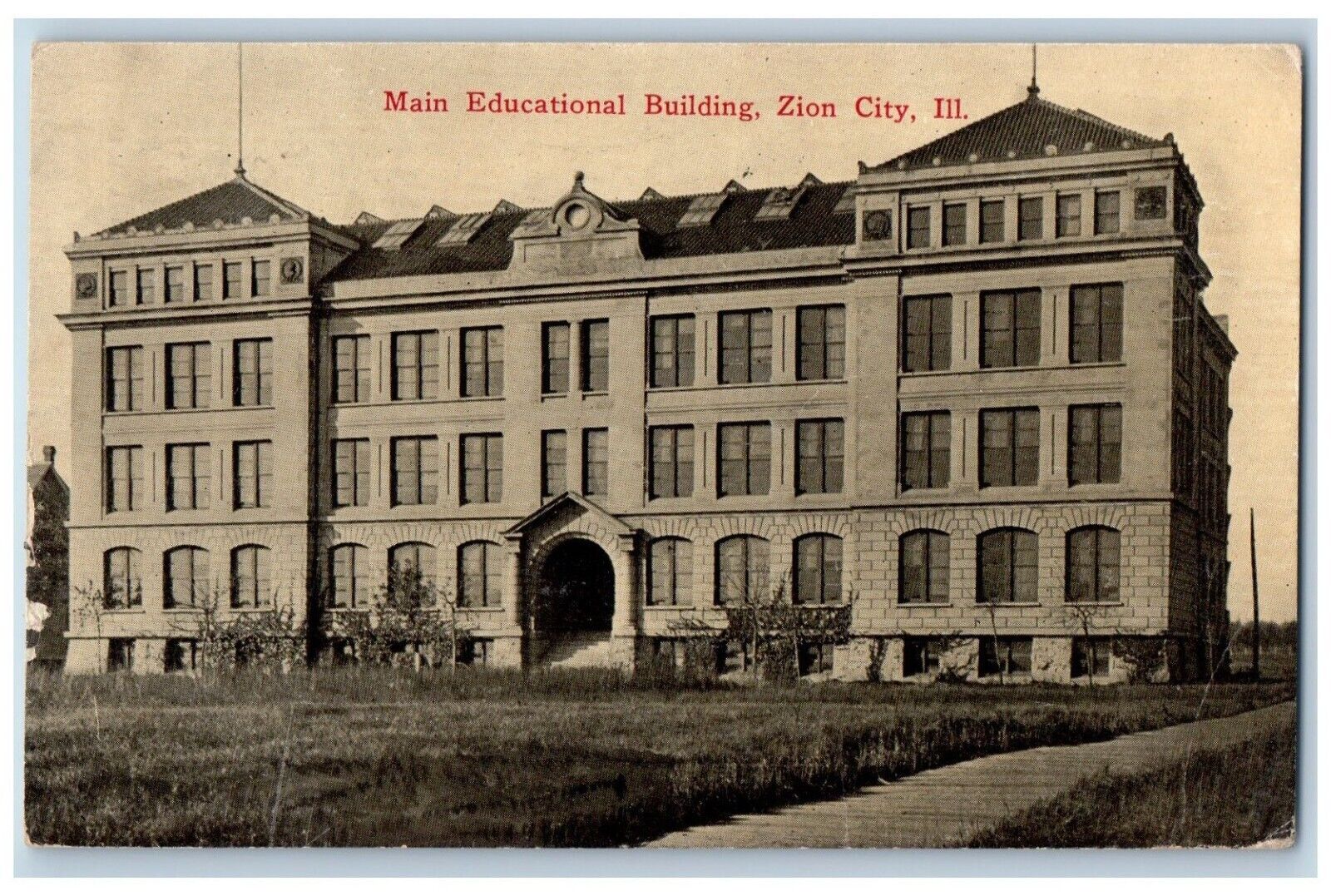 Zion City Illinois Postcard Main Educational Building Exterior View 1912 Vintage
