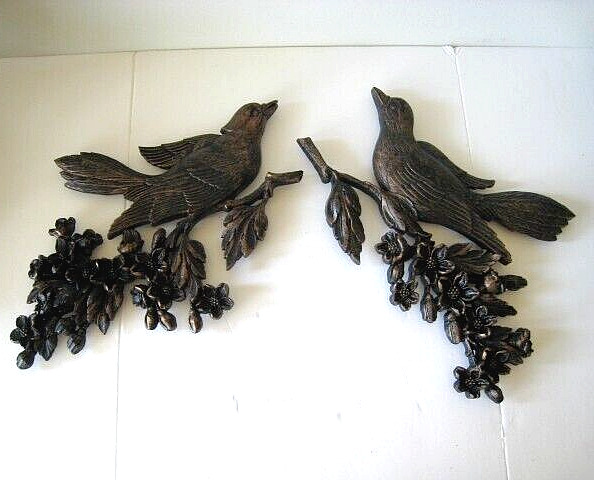 Vintage 1967 Coppercraft Guild Birds Flowers on Branch Wall Decor  Set of 2