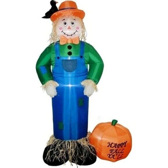 7' AirBlown Thanksgiving Scarecrow Standing Next To Pumpkin Yard Inflatable NIB