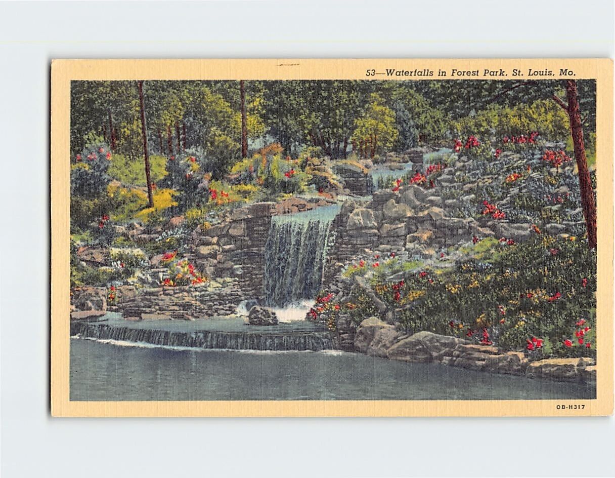 Postcard Waterfalls in Forest Park St. Louis Missouri USA