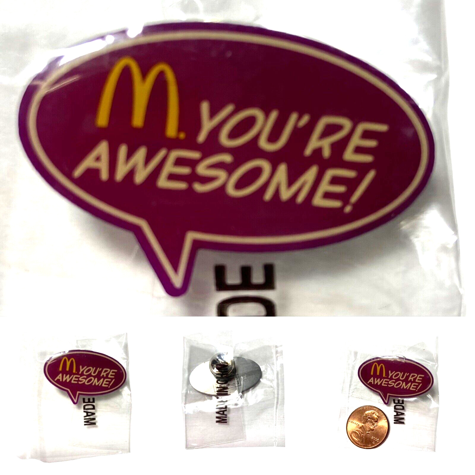 McDonalds YOU\'RE AWESOME GOLDEN ARCHES Enamel Lapel Pin 2015 NEW IN SEALED PKG