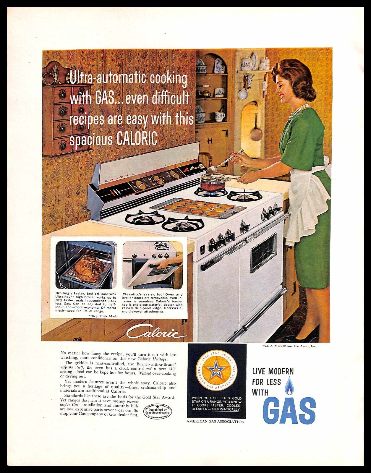 1961 Caloric Gas Range Vintage PRINT AD Cooking Kitchen Appliance