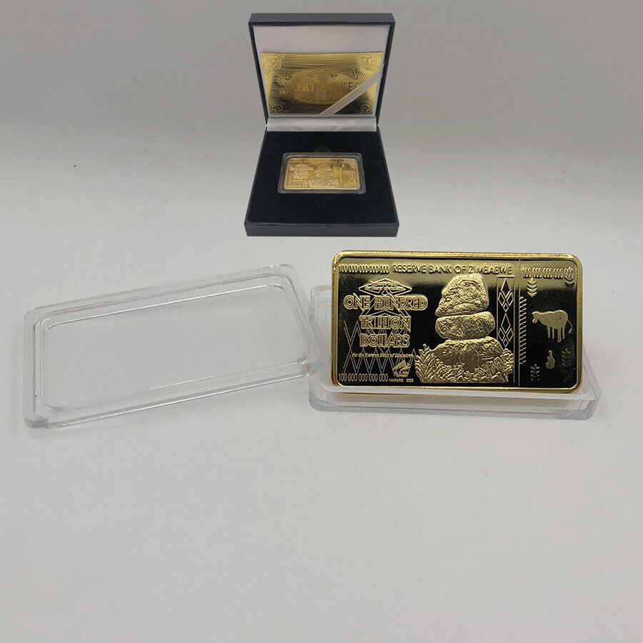 1pc Zimbabwe one hundred Trillion Dollars gold Plated coin Bar with box for gift