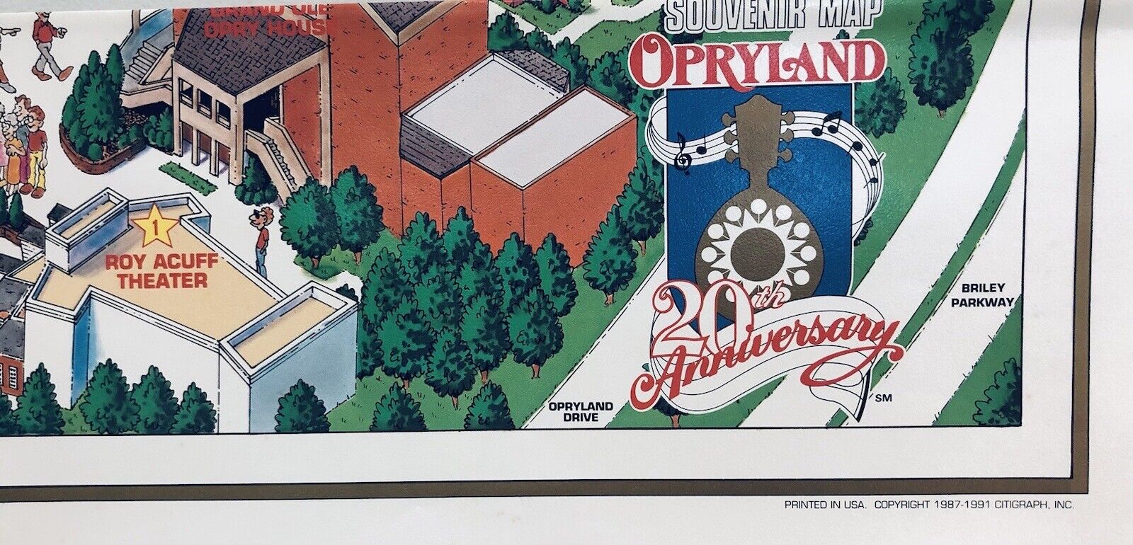 1991 20th ANNIVERSARY Opryland USA Vintage Theme Park Souvenir Map Nashville TN