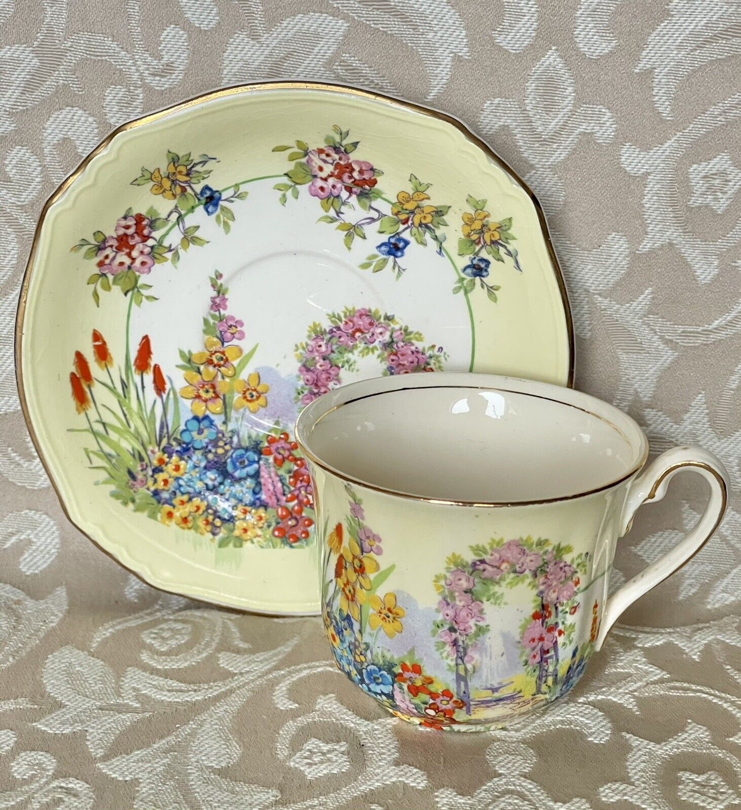 Antique Royal Windsor Garden Trellis Hand Painted Demitasse Cup And Saucer. Rare
