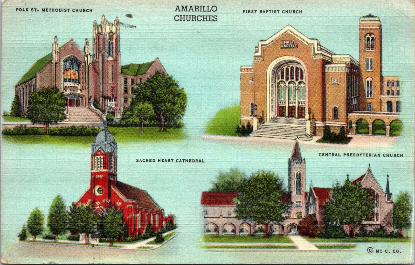 Amarillo Churches, Texas Multi-View - Postcard