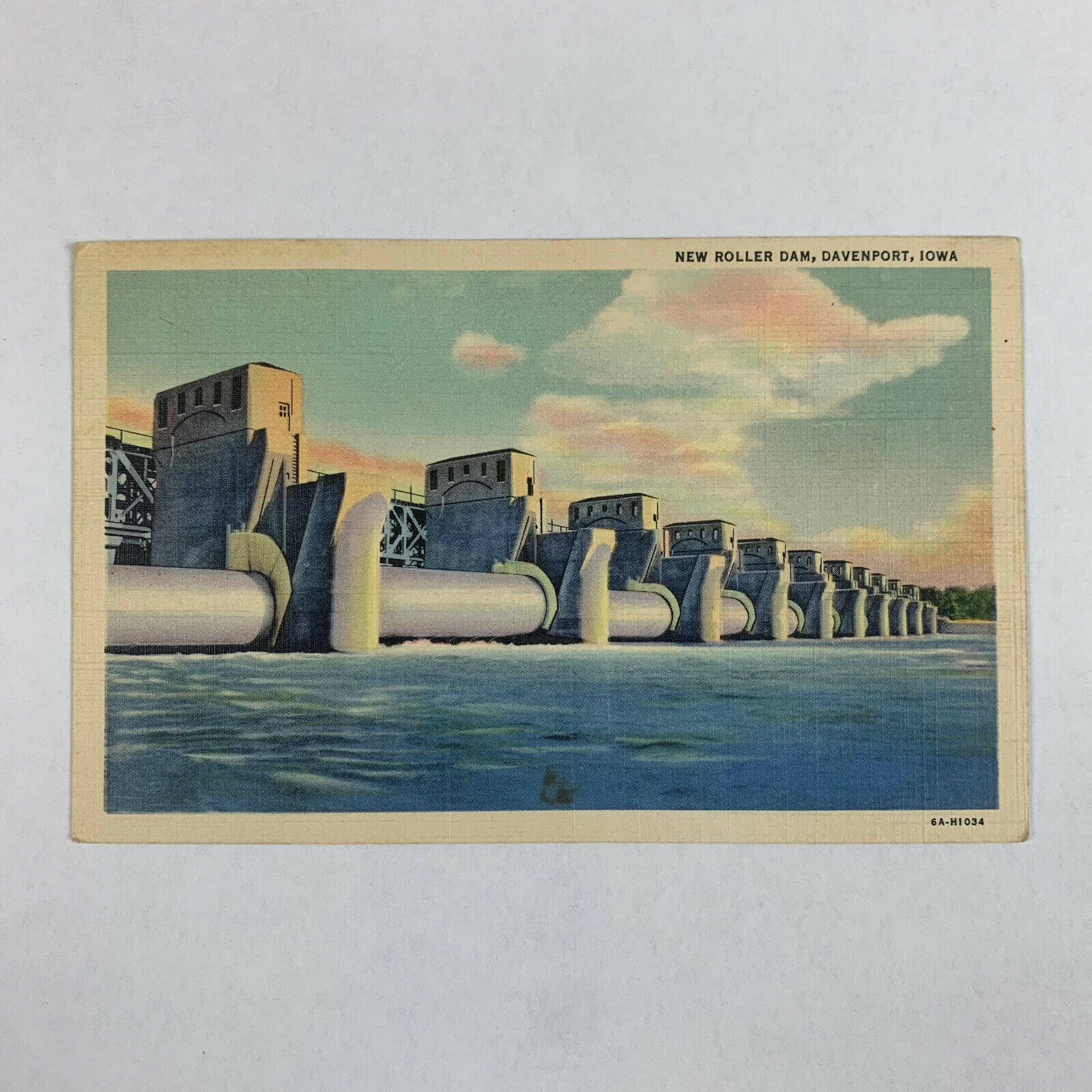 Postcard Iowa Davenport IA New Roller Dam 1940s Linen Unposted