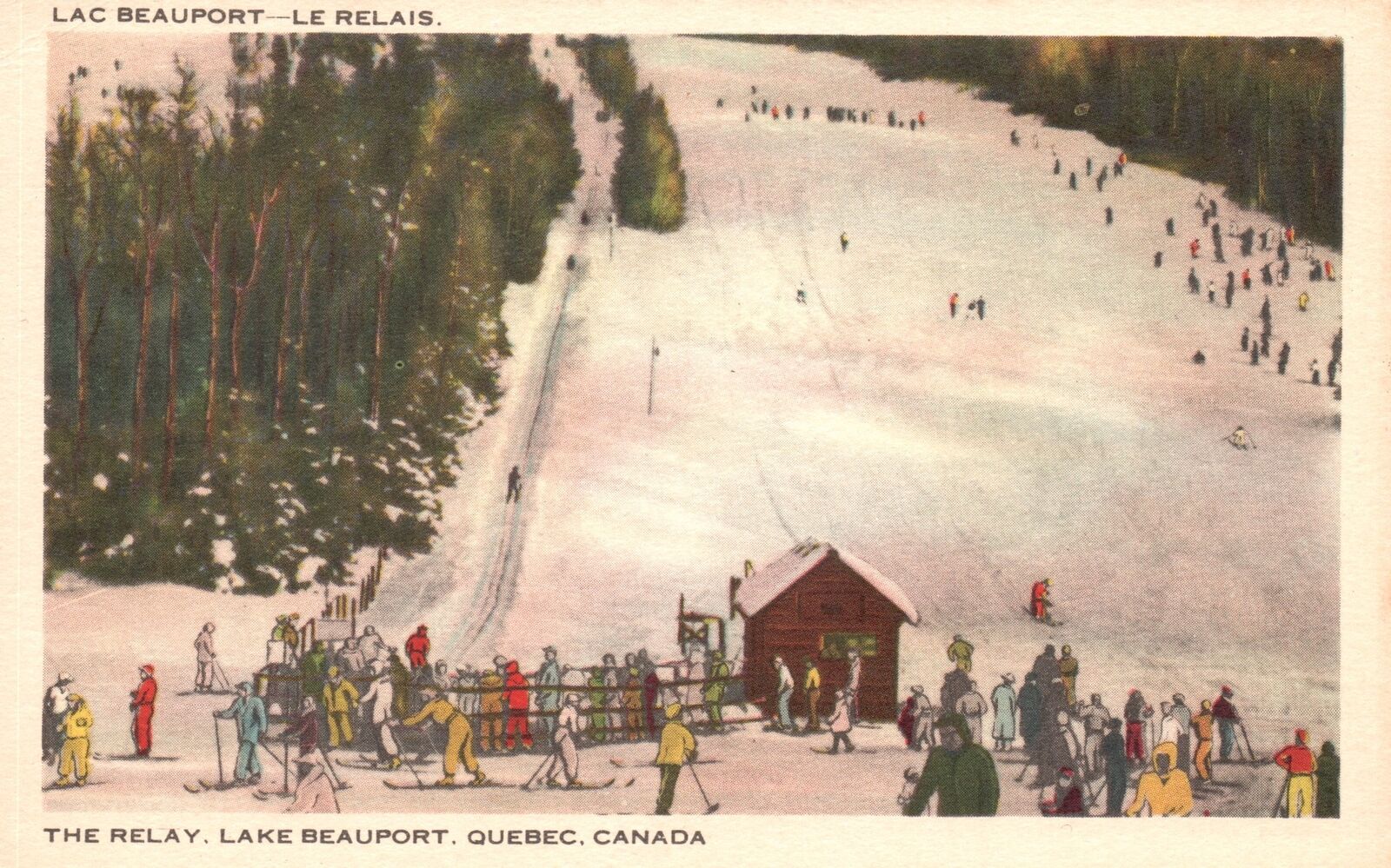 Vintage Postcard The Relay Lake Winter Snow Ski Boarding Beauport Quebec Canada
