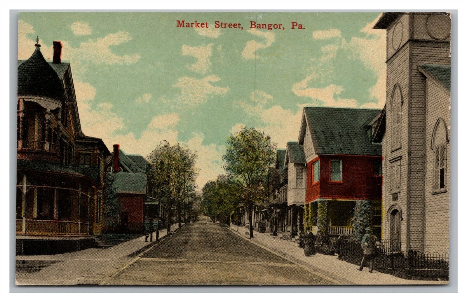Postcard PA Bangor Pennsylvania Market Street Homes c1910s View S22
