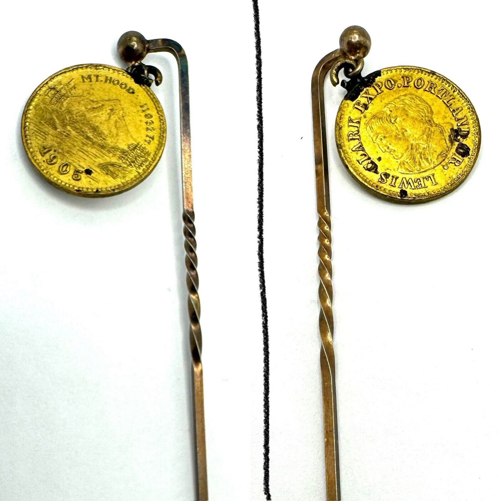 RARE Gold Tone 1905 Lewis and Clark Centennial Expo Coin Portland Oregon HAT PIN