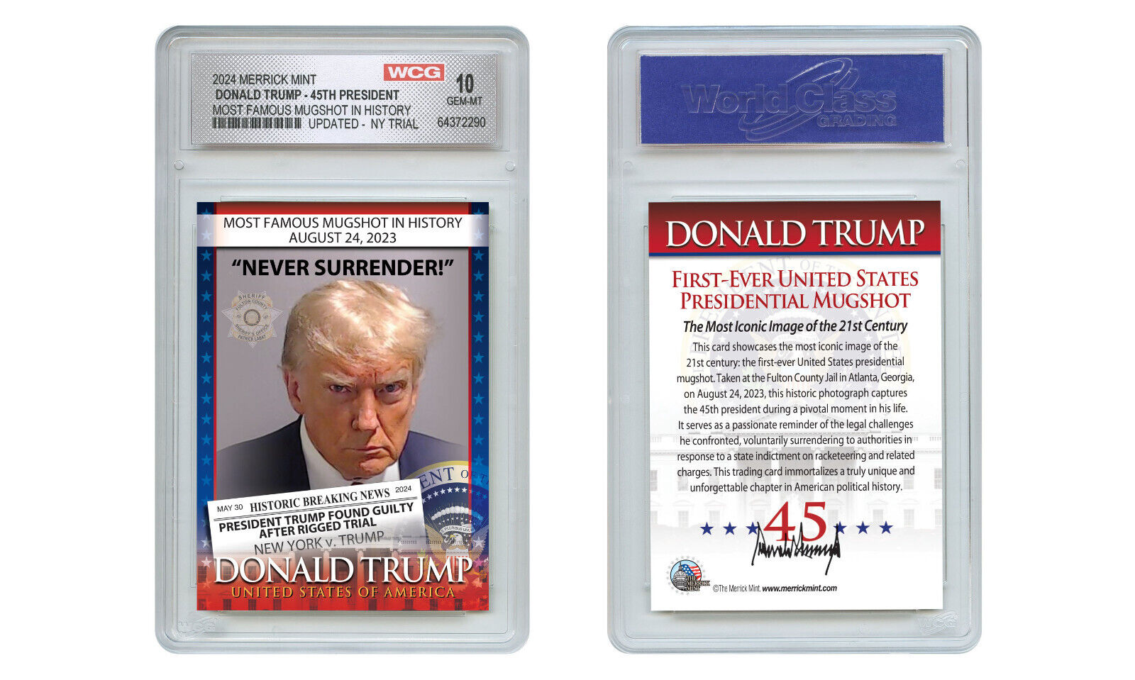NY TRIAL UPDATED - DONALD TRUMP 45th President Official MUGSHOT Card GEM MINT 10