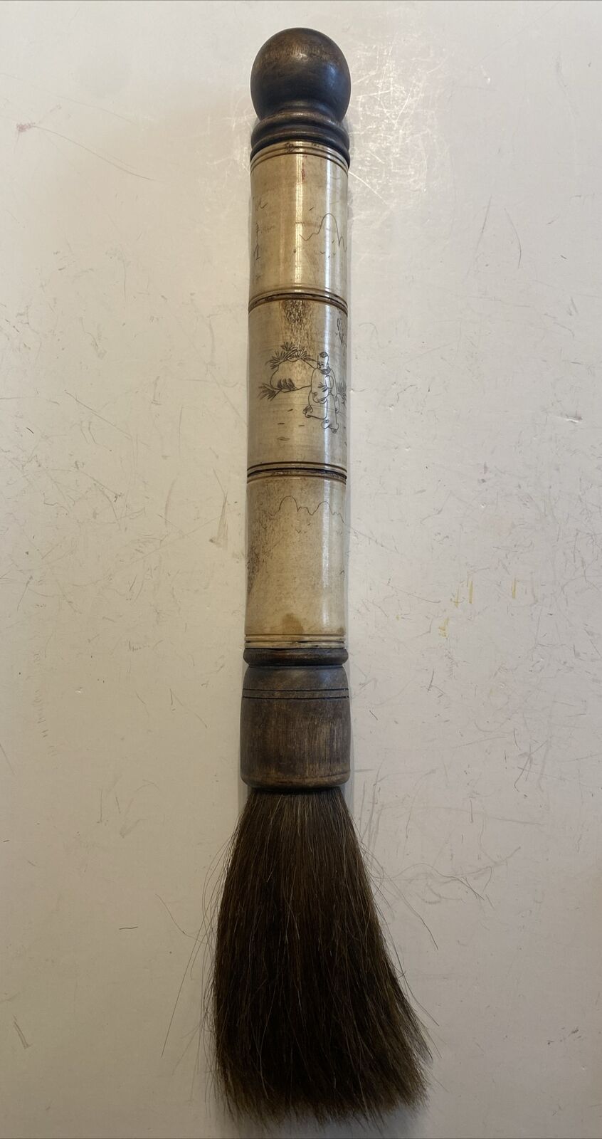 15”. ANTIQUE  ASIAN CHINESE  CARVED CALLIGRAPHY HORSE HAIR BRUSH