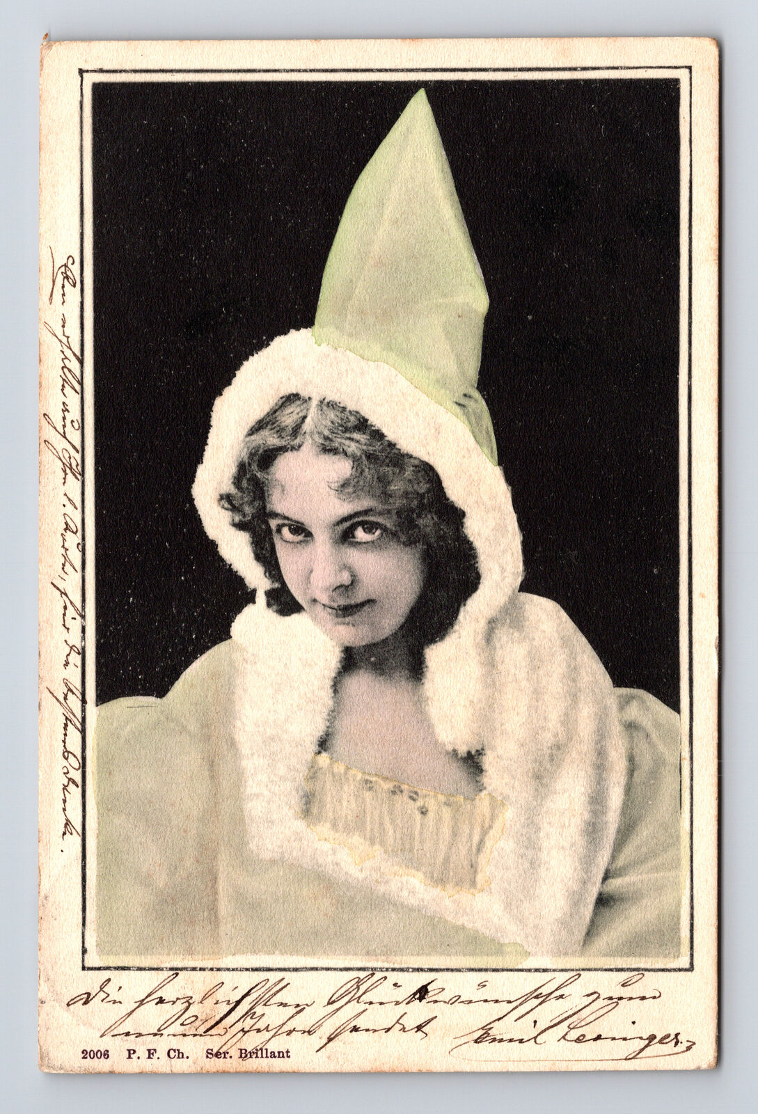 1901 German Portrait Young Woman Tall Hat Fur Fringe PF CH Ser Brillant Postcard