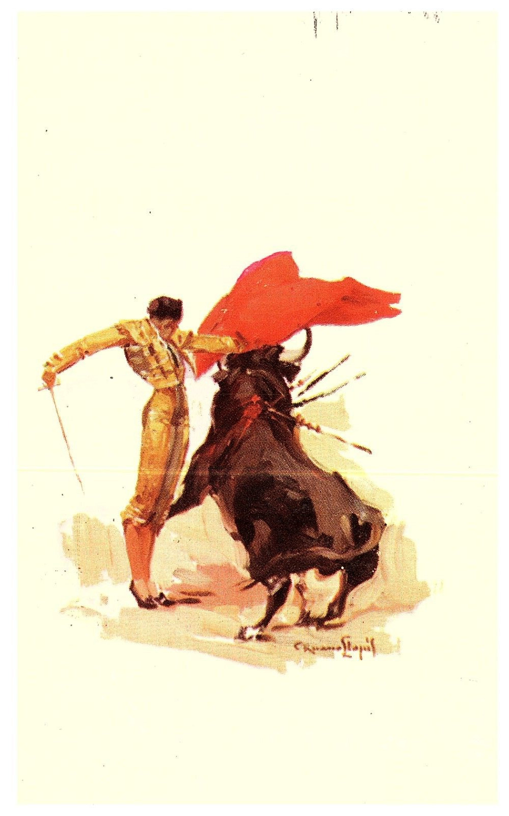 Mexico Matador Bull Fighting Postcard Vintage Artist Signed Unposted -PC116