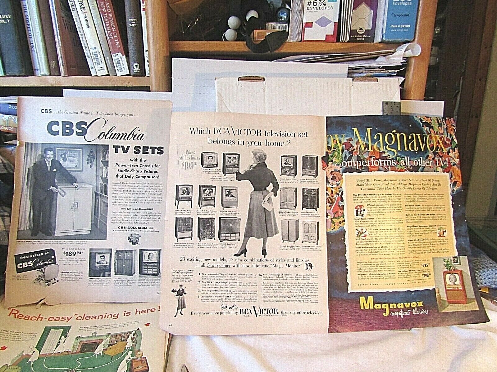 3x 1951-53 television set ads with prices CBS Magnavox & RCA Victor 14x10\