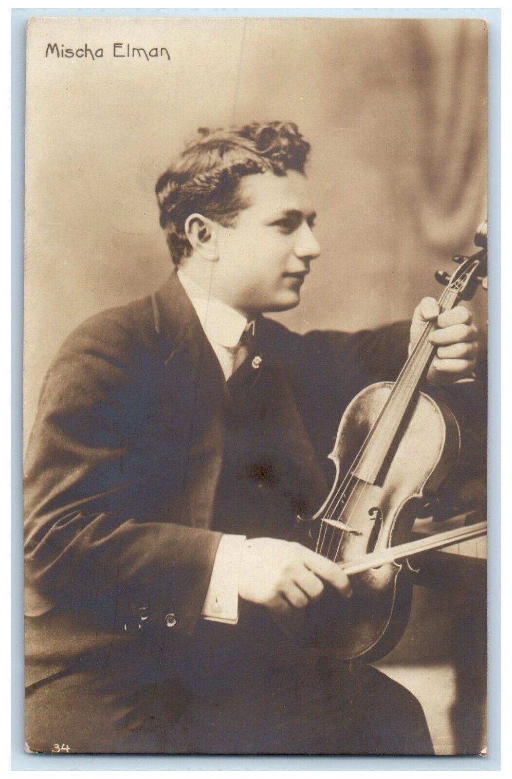 c1910's Mischa Elman Russian American Violinist RPPC Photo Antique Postcard