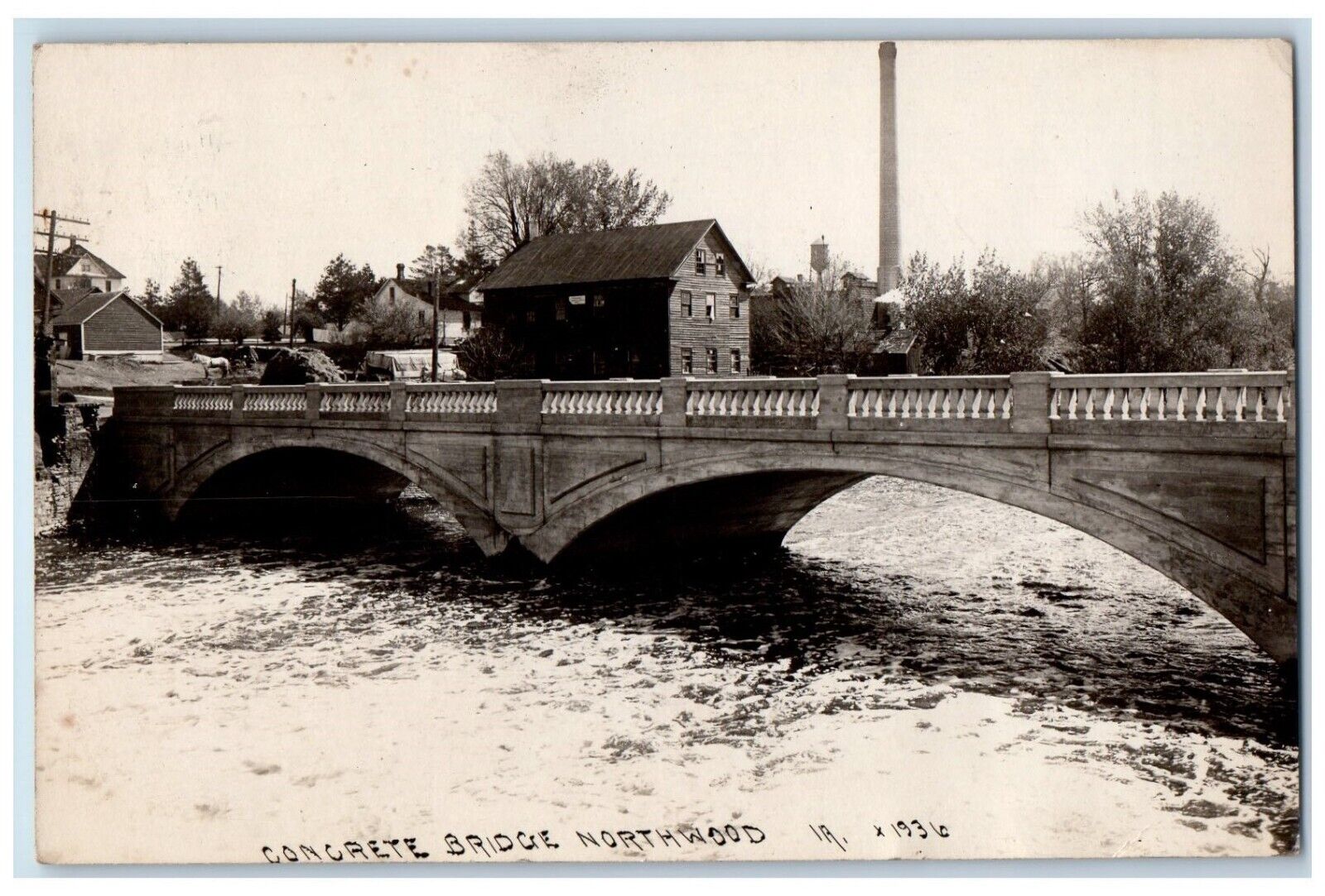 1924 Concrete Bridge View Northwood Iowa IA RPPC Photo Posted Postcard