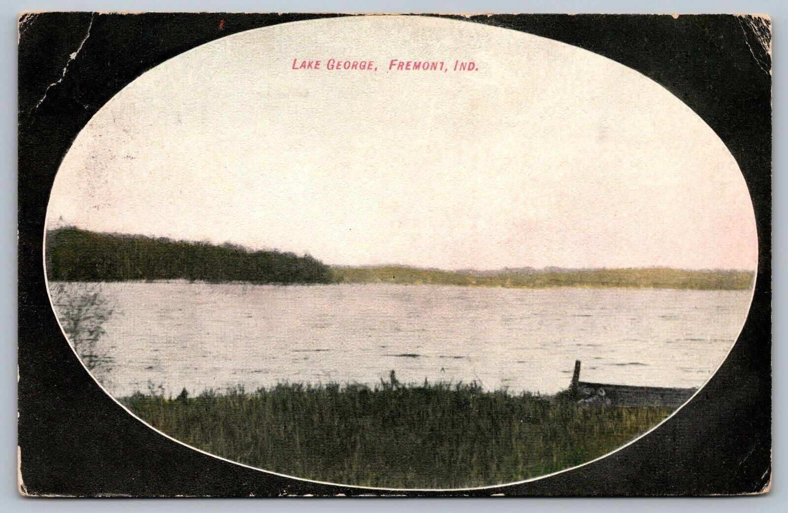 Postcard Lake George Fremont Ind Indiana IN c1909 WJ Scott Dock Framed Look