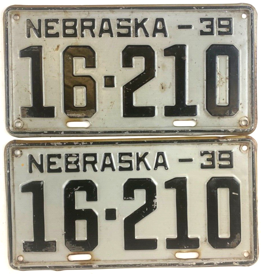 Nebraska 1939 Old License Plate Vintage Set Seward Co Man Cave Garage Decor