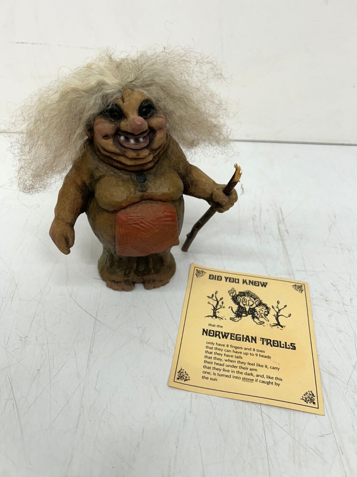 Vtg NyForm 114 Handmade in Norway Norwegian Troll Doll Figurine Old WomanW/Stick