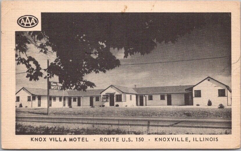 c1950s KNOXVILLE, Illinois Postcard KNOX VILLA HOTEL Route 150 Roadside Linen